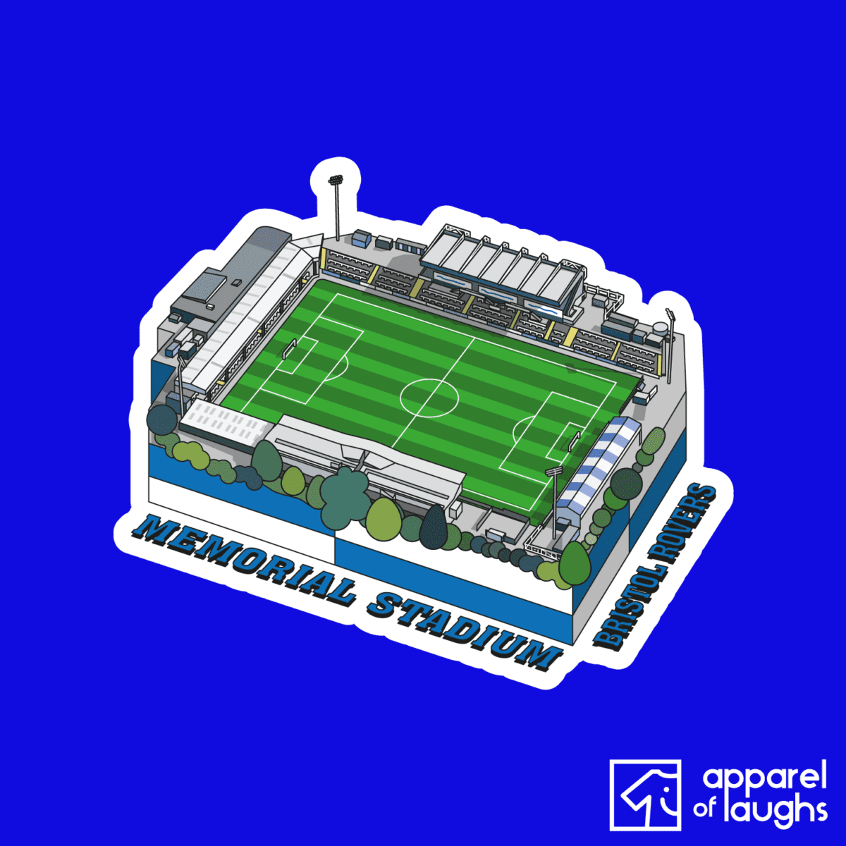 Bristol Rovers Football Memorial Stadium T Shirt Design Cobalt