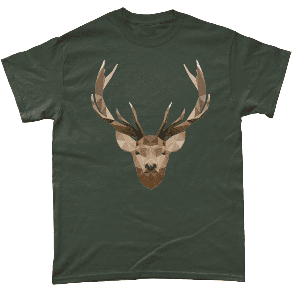 Low Poly Stag British Wildlife Military Green T-Shirt Design