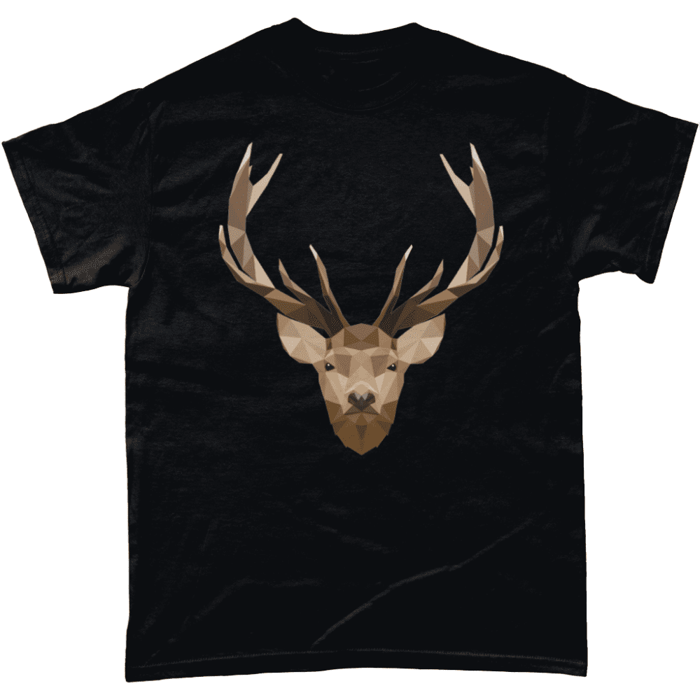 Low Poly Stag British Wildlife Black T-Shirt Design