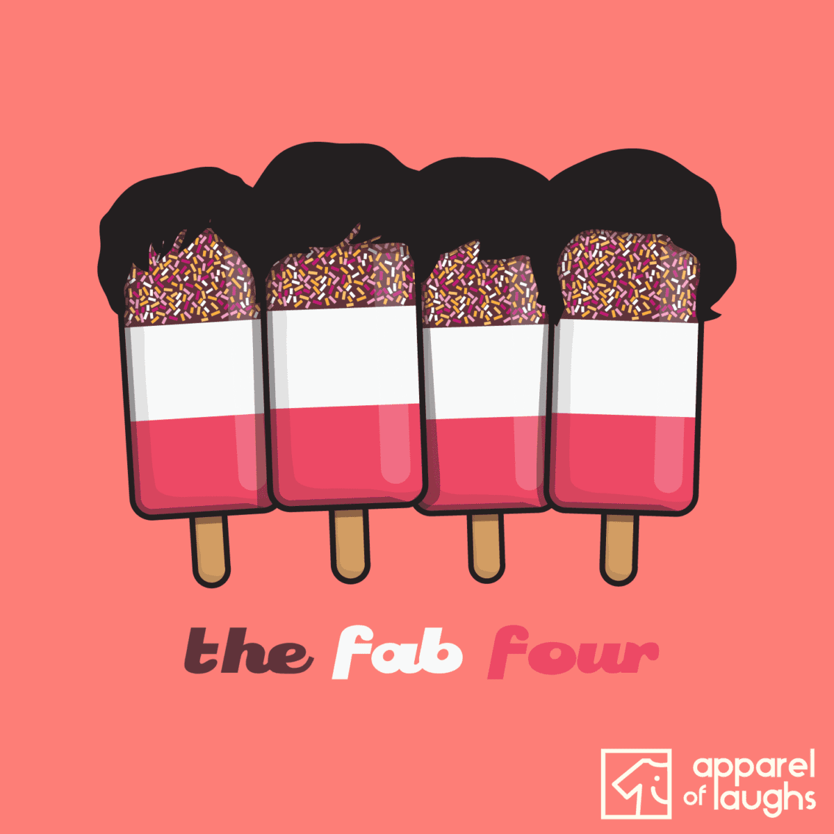 Fab Four 4 Beatles Ice Cream Lolly T-Shirt Design Orange Heather