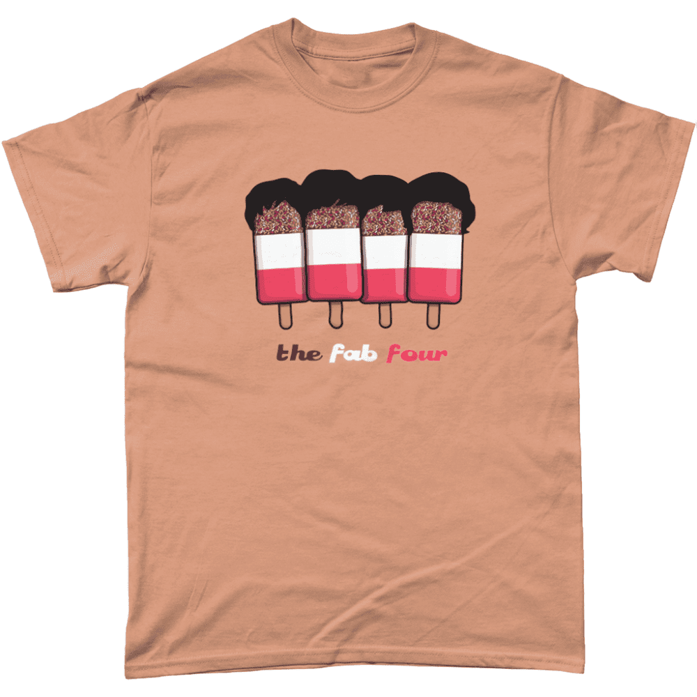 Fab Four 4 Beatles Ice Cream Lolly Men's T-Shirt Design Old Gold