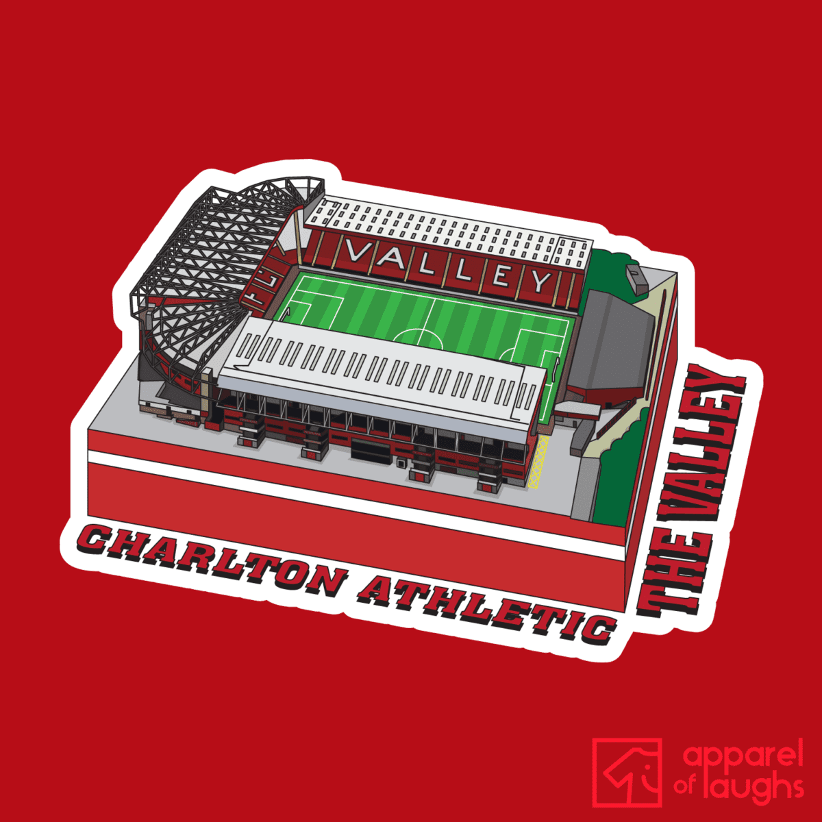 Charlton Athletic The Valley Football Stadium Illustration T Shirt Design Red