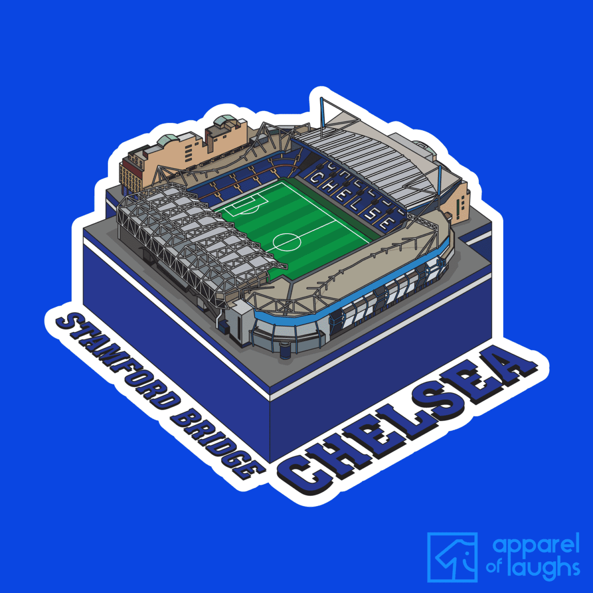 Chelsea Stamford Bridge Football Stadium Illustration T Shirt Design Royal Blue