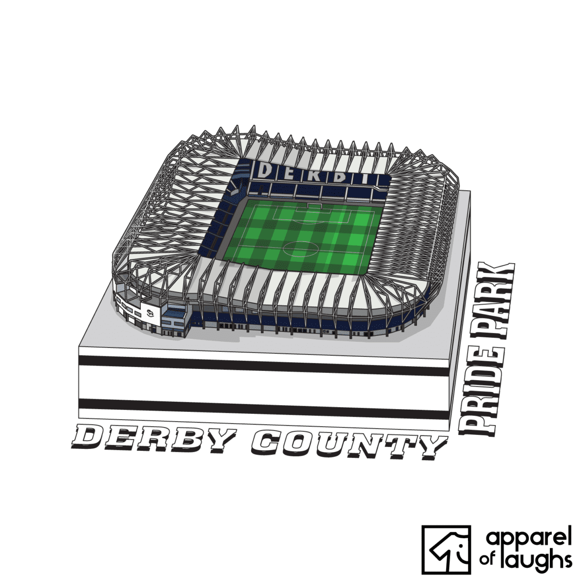 Derby County Pride Park Football Stadium Illustration T Shirt Design White