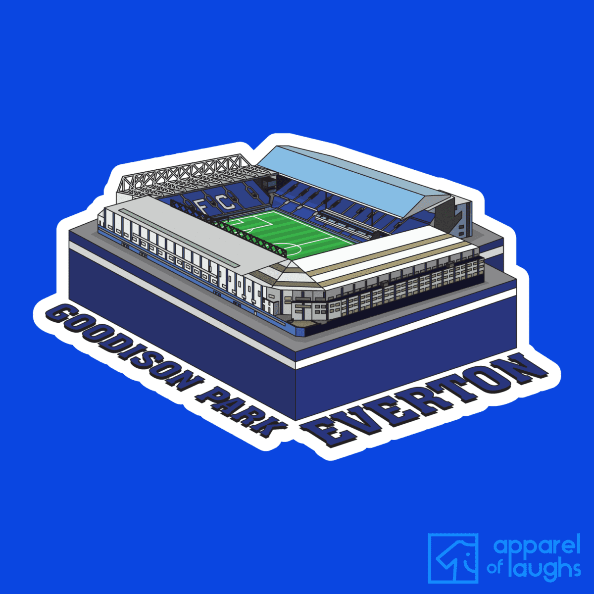 Everton Goodison Park Football Stadium Illustration T Shirt Design Royal Blue