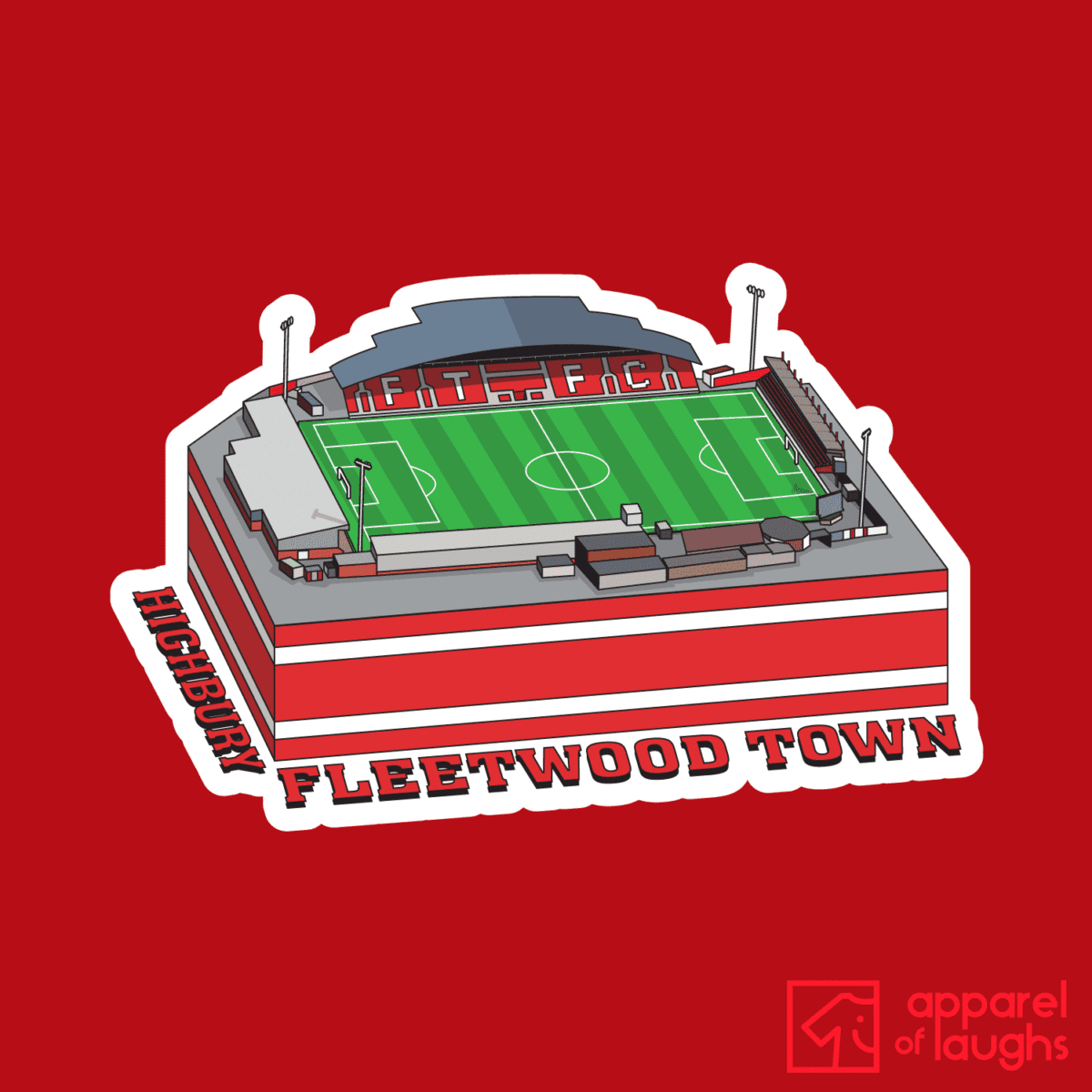 Fleetwood Town Highbury Football Stadium Illustration T Shirt Design Red