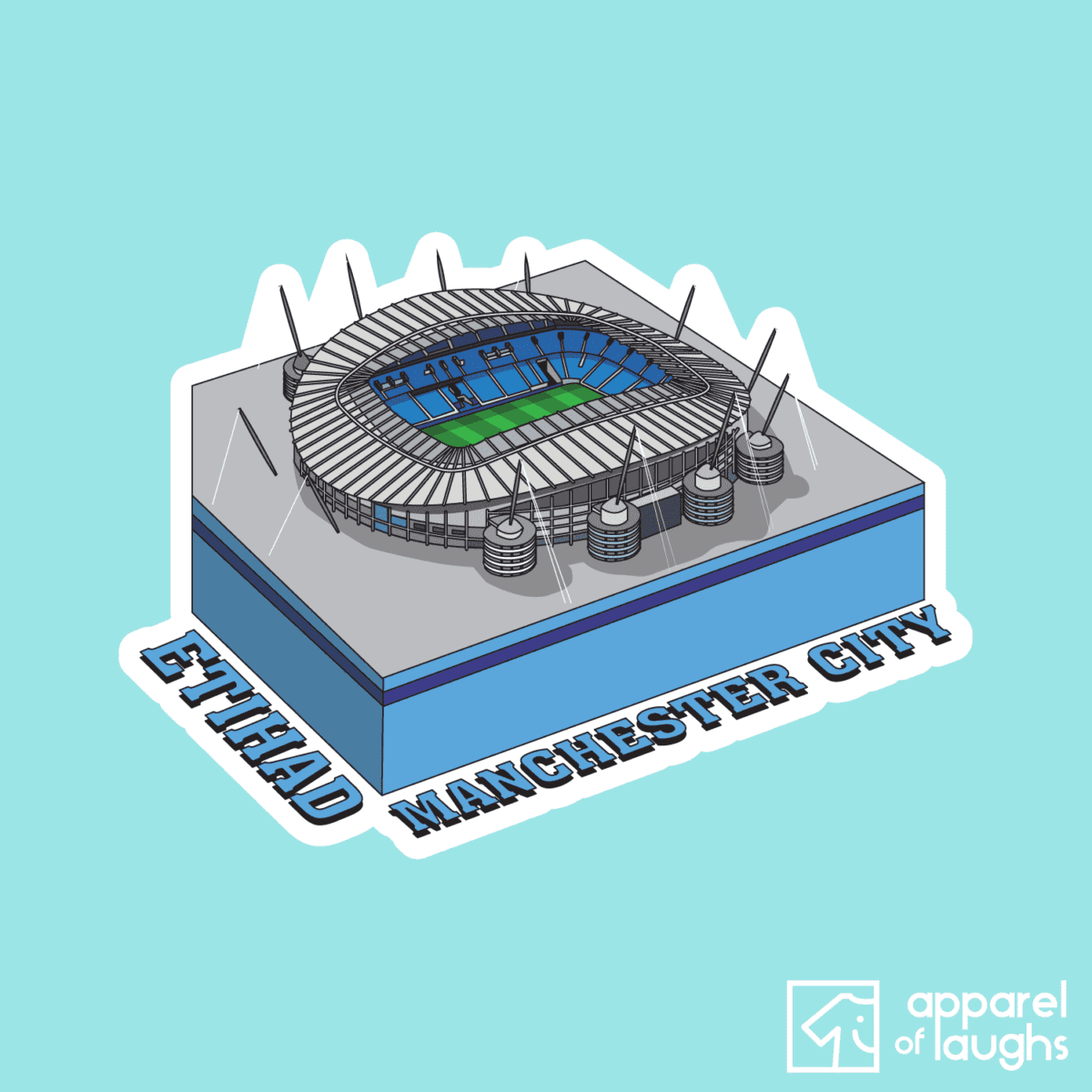 Manchester City Etihad Football Stadium Illustration T Shirt Design Light Blue