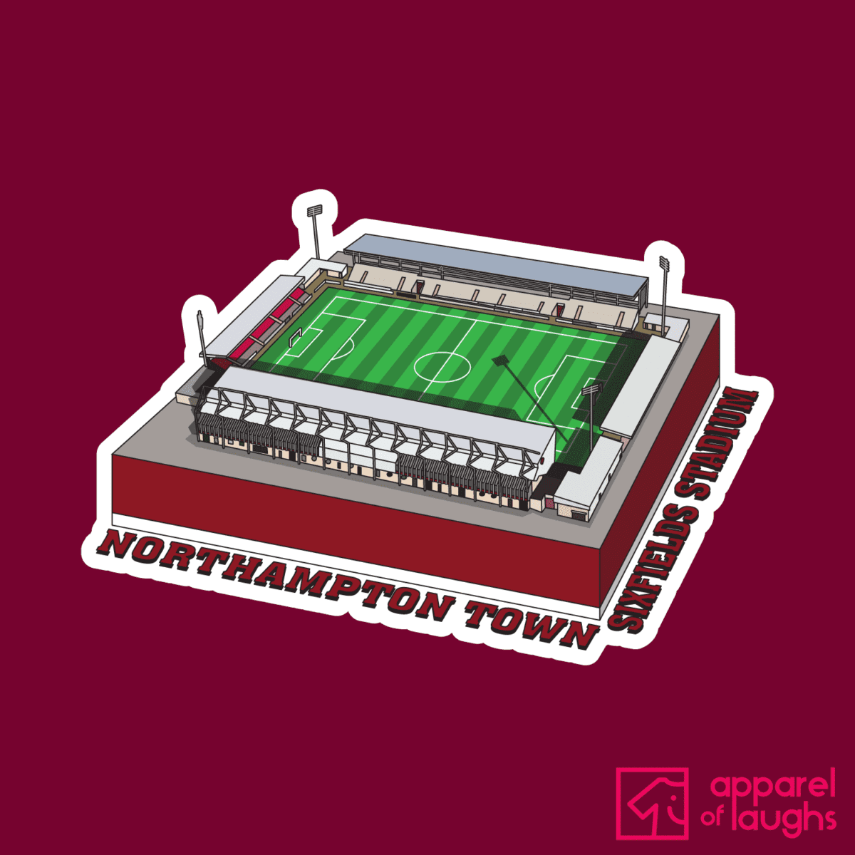 Northampton Town Sixfields Stadium Football Illustration T Shirt Design Cardinal Red