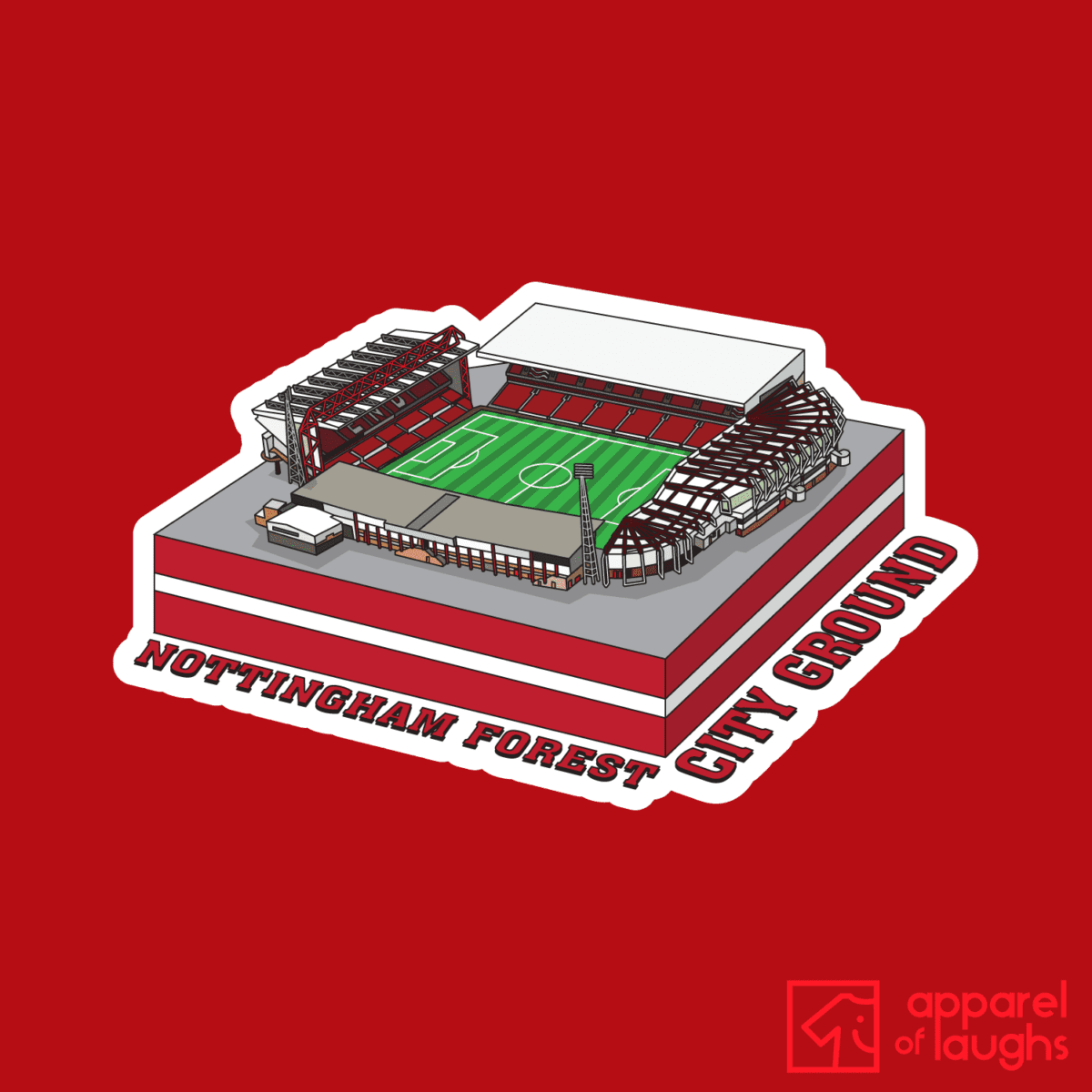 Nottingham Forest City Ground Football Stadium Illustration T Shirt Design Red