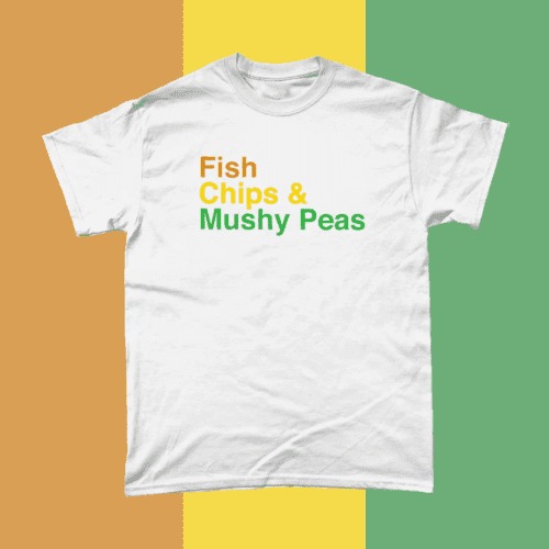 Fish Chips and Mushy Peas British Food Menu Men's T-Shirt White