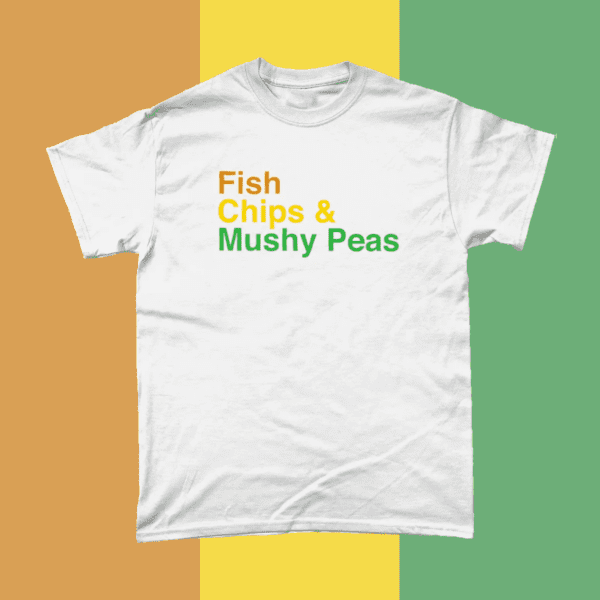 Fish Chips and Mushy Peas British Food Menu Men's T-Shirt White