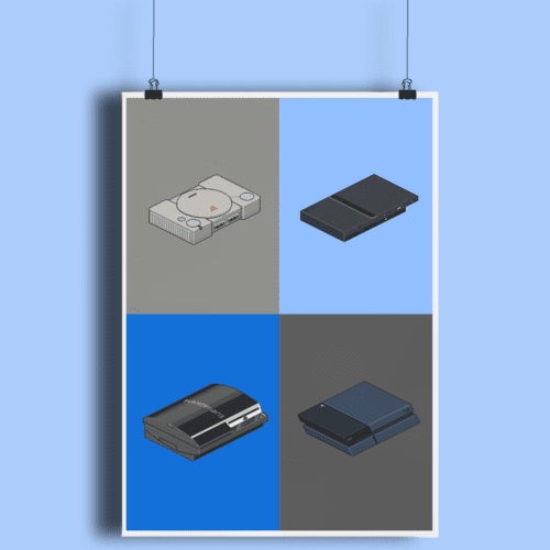 Pixel Art Game Consoles Sony Playstation PS1 PS2 PS3 PS4 Fine Art Print A2