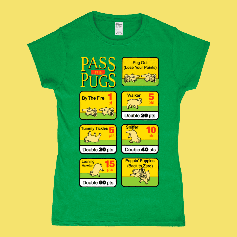 Pass the Pugs Pigs Board Game Women's T-Shirt Irish Green