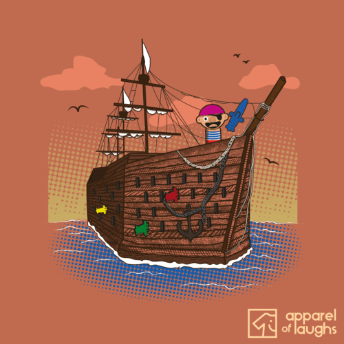 Pop Up Pirate Ship Game Men's T-Shirt Design Sunset