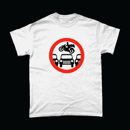 Beware Low Flying Motorbikes Evel Knievel British Road Sign Men's T-Shirt White