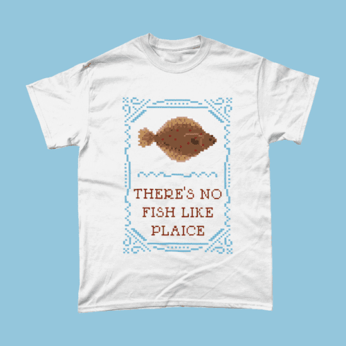 No Fish Like Plaice Cross Stitch Sampler Men's T-Shirt White
