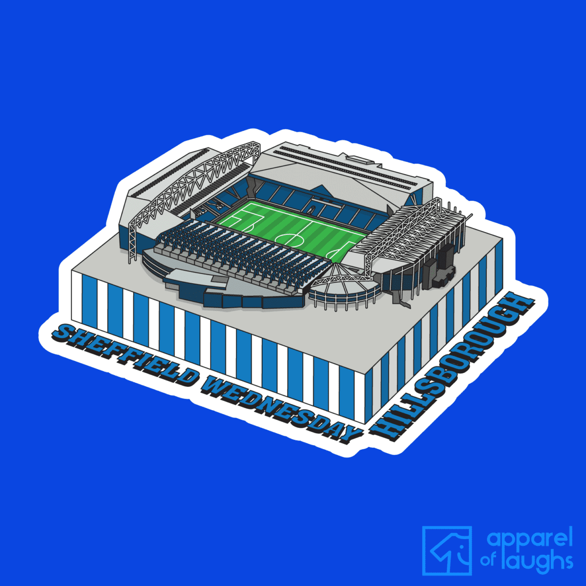 Sheffield Wednesday Hillsborough Football Stadium Illustration T-Shirt Design Royal Blue