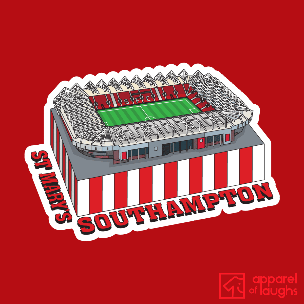 Southampton St Mary's Football Stadium Illustration T-Shirt Design Red
