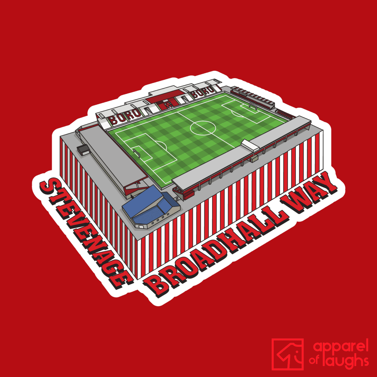 Stevenage Broadhall Way Football Stadium Illustration T-Shirt Design Red