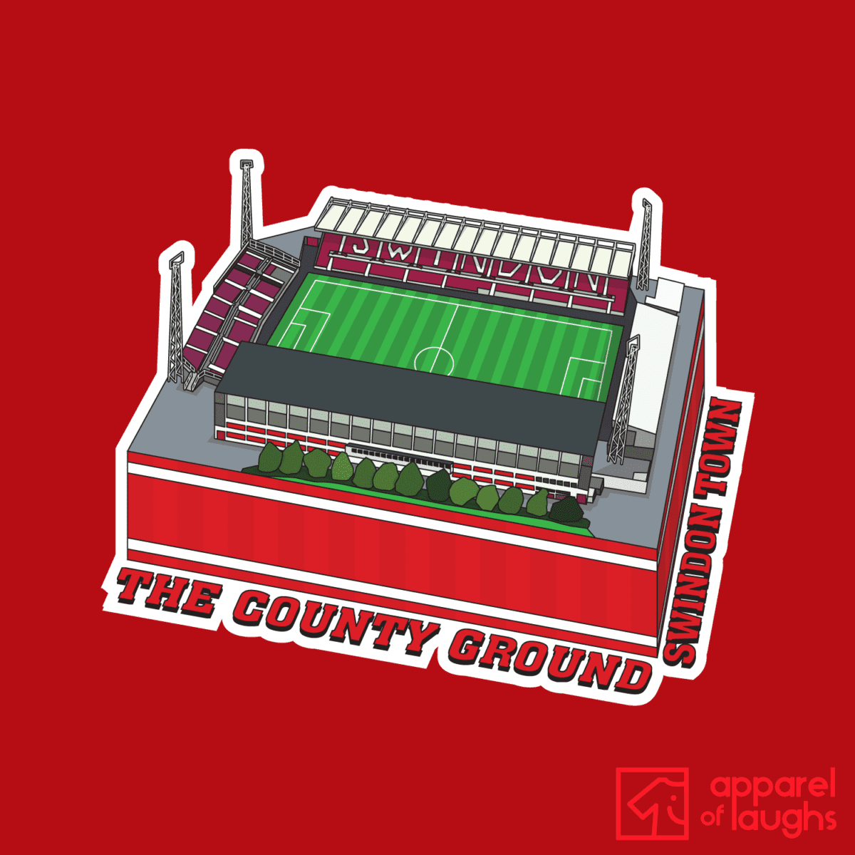 Swindon Town The County Ground Football Stadium Illustration T-Shirt Design Red