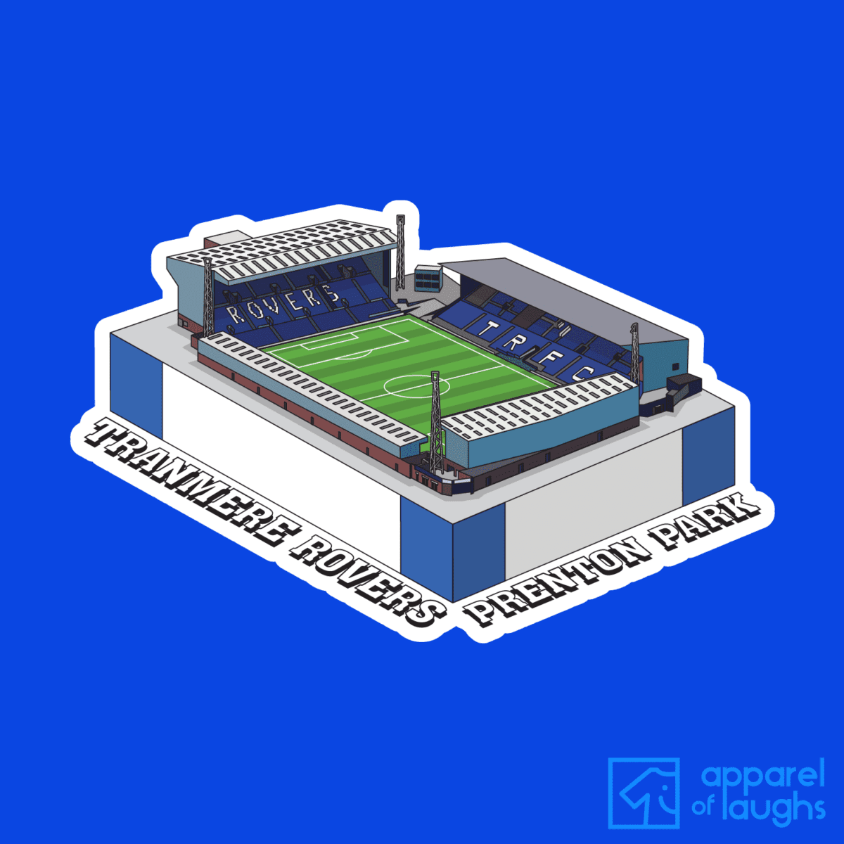 Tranmere Rovers Prenton Park Football Stadium Illustration T-Shirt Design Royal Blue
