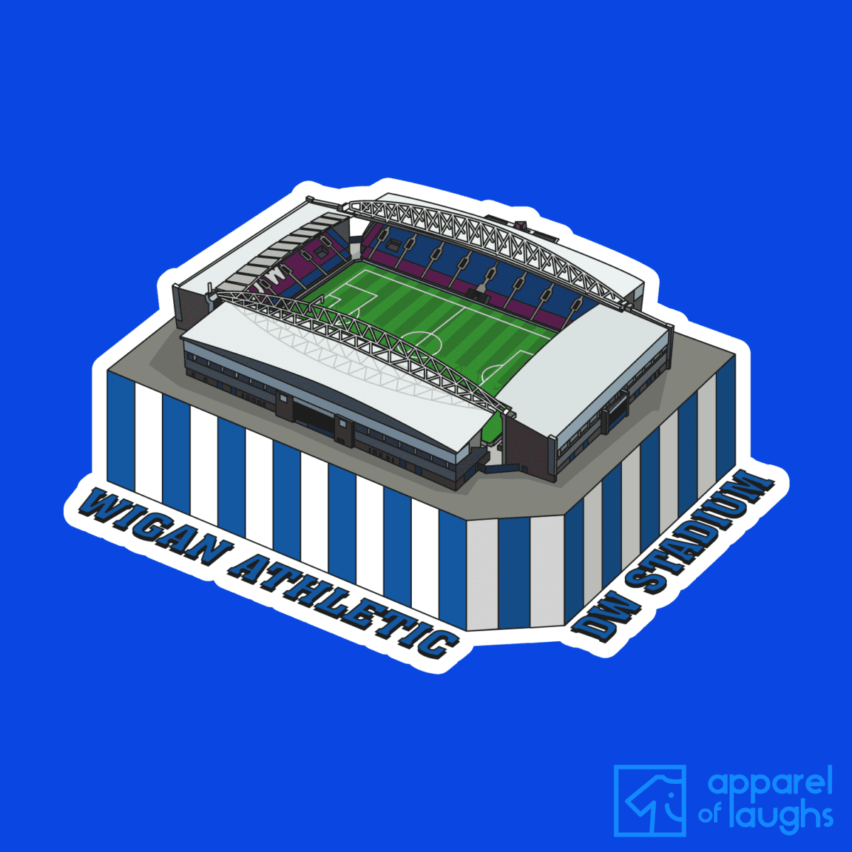 Wigan Athletic DW Stadium Football Stadium Illustration T-Shirt Design Royal Blue