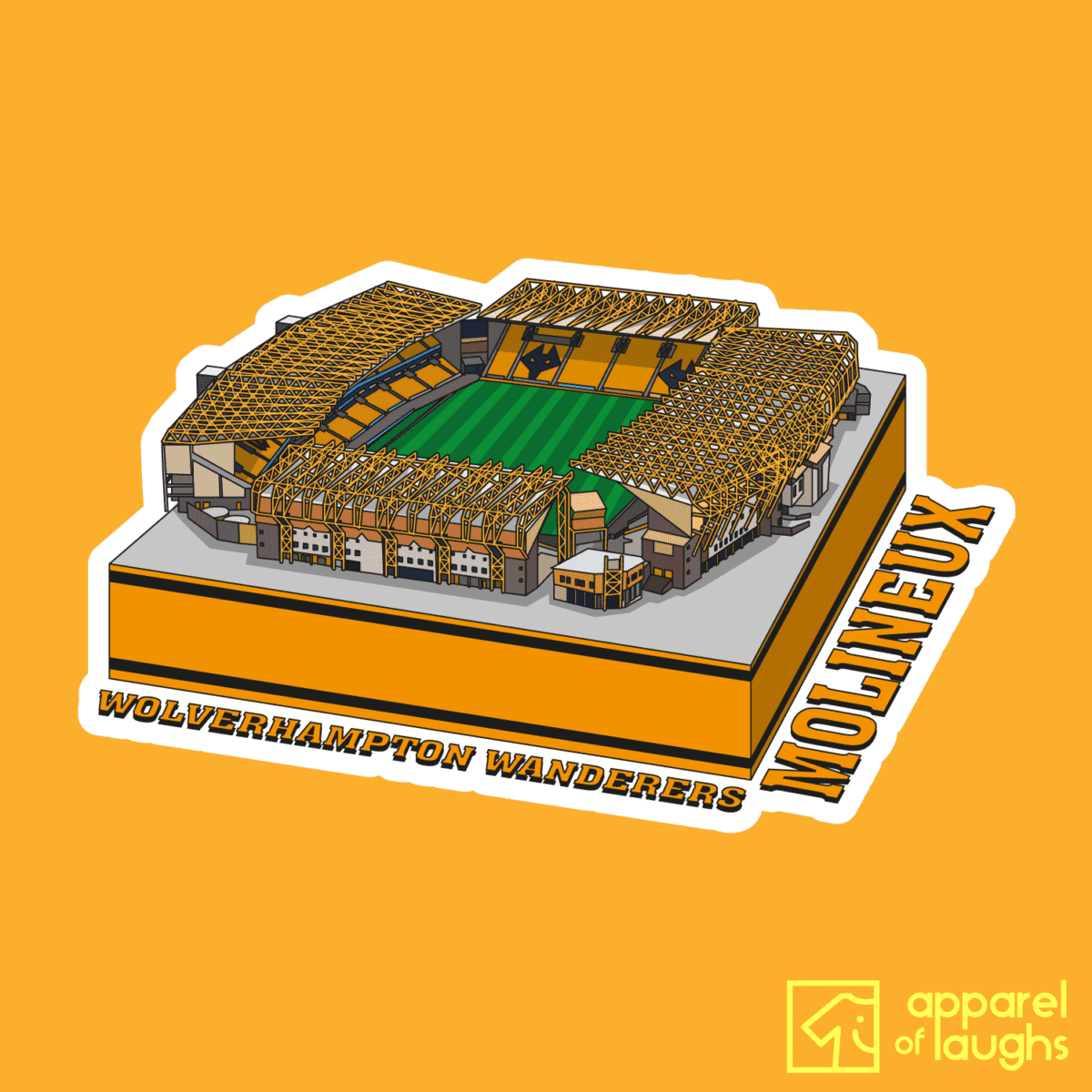 Wolverhampton Wanderers Wolves Molineux Football Stadium Illustration T-Shirt Design Gold