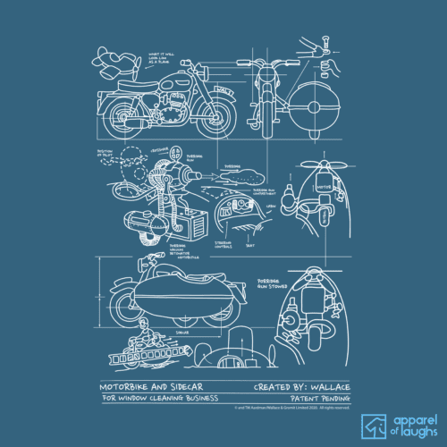 Wallace and Gromit Close Shave Bike Blueprint Men's T-Shirt Design Indigo