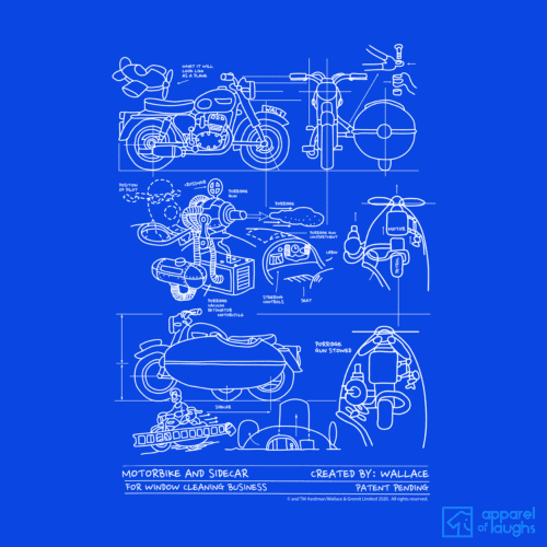 Wallace and Gromit Close Shave Bike Blueprint Women's T-Shirt Design Royal Blue