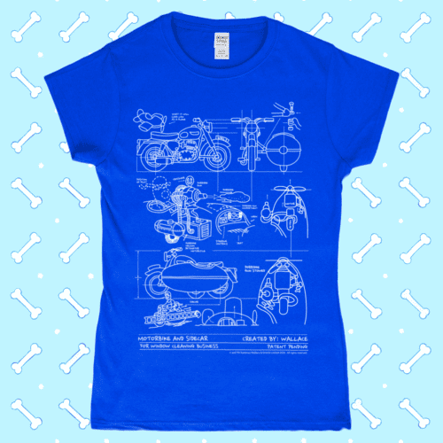 Wallace and Gromit Close Shave Bike Blueprint Women's T-Shirt Royal Blue