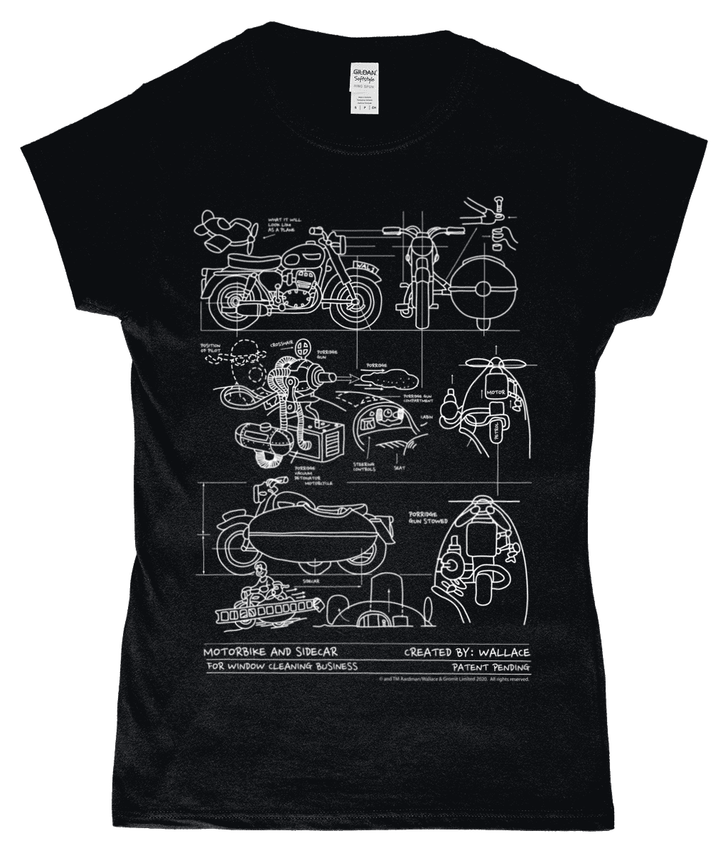 Wallace and Gromit Close Shave Bike Blueprint Women's T-Shirt Black