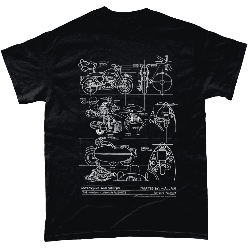 Wallace and Gromit Close Shave Bike Blueprint Men's T-Shirt Black