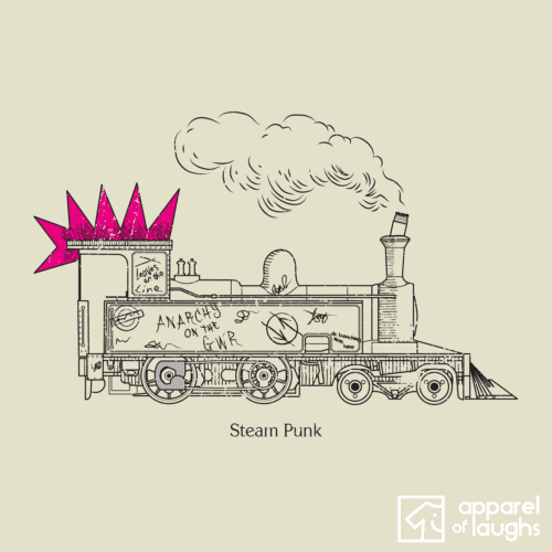 Steam Punk Train Engine British Railway T-Shirt Design Natural