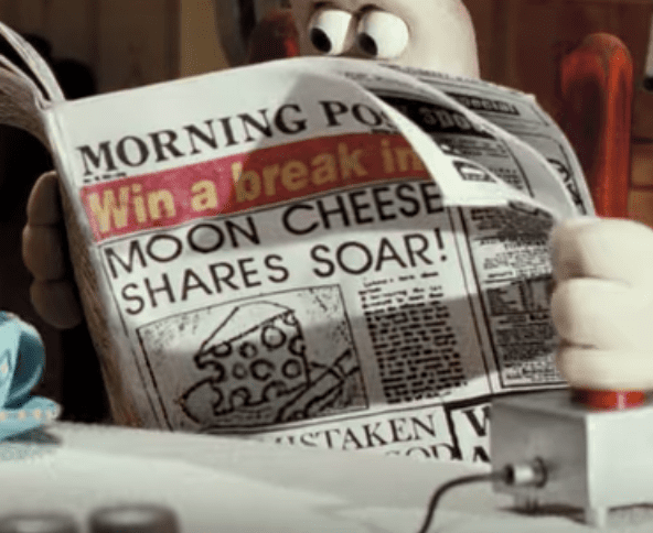 wallace and gromit newspaper moon cheese