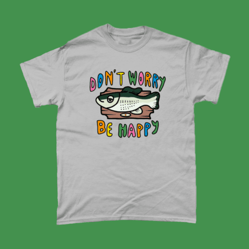 Big Mouth Billy Bass T-Shirt Singing Fish Don't Worry Be Happy Bobby McFerrin Men's Design Sports Grey