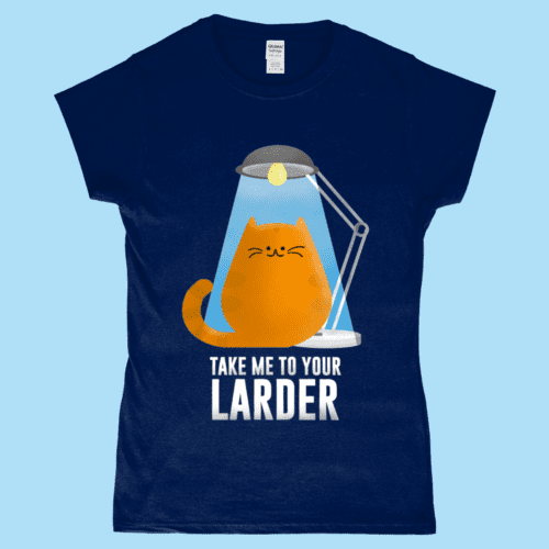 Take Me To Your Larder Alien Spaceship UFO Cat Tee Women's T-Shirt Navy