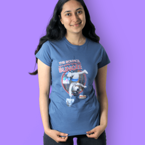 Wallace and Gromit T-Shirt A Close Shave Bounce has Gone Bungee Aardman Women's Indigo