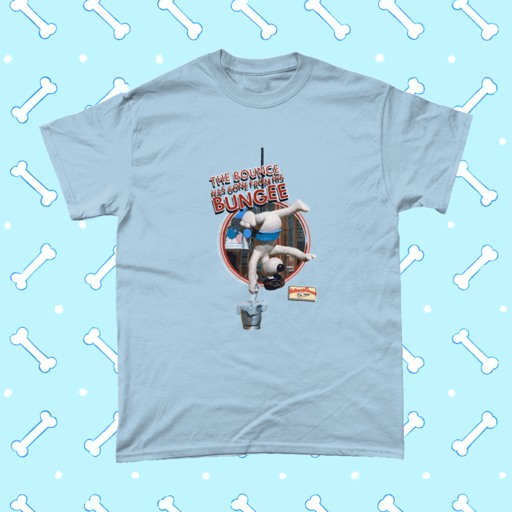 Wallace and Gromit T-Shirt Bounce Has Gone From His Bungee A Close Shave Men's Light Blue