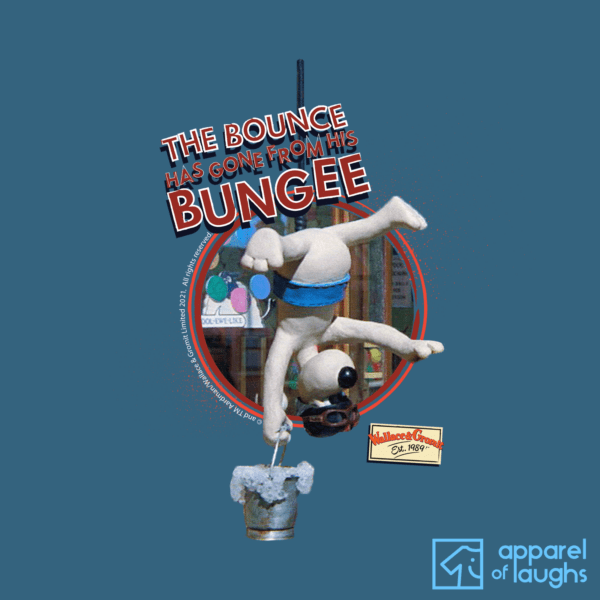 Wallace and Gromit T-Shirt Bounce has Gone From His Bungee A Close Shave Design Indigo