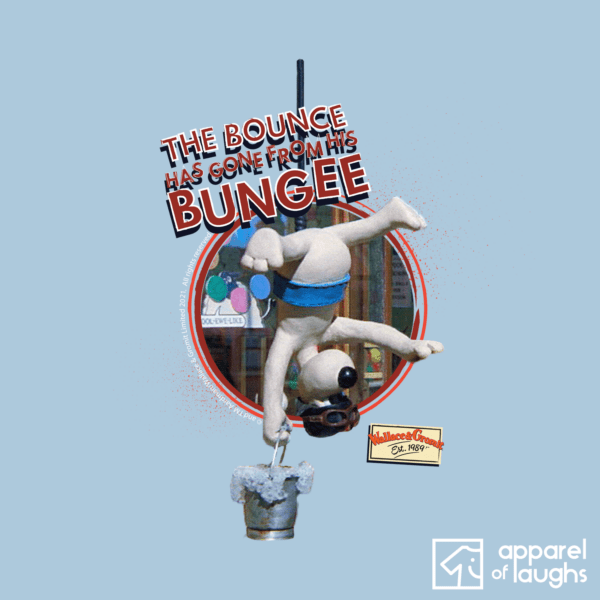 Wallace and Gromit T-Shirt Bounce has Gone From His Bungee A Close Shave Design Light Blue