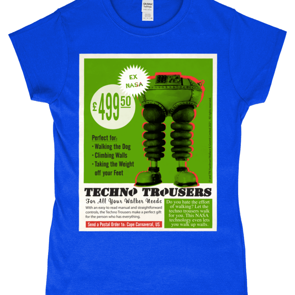 Wallace and Gromit T-Shirt The Wrong Trousers Techno Royal Blue