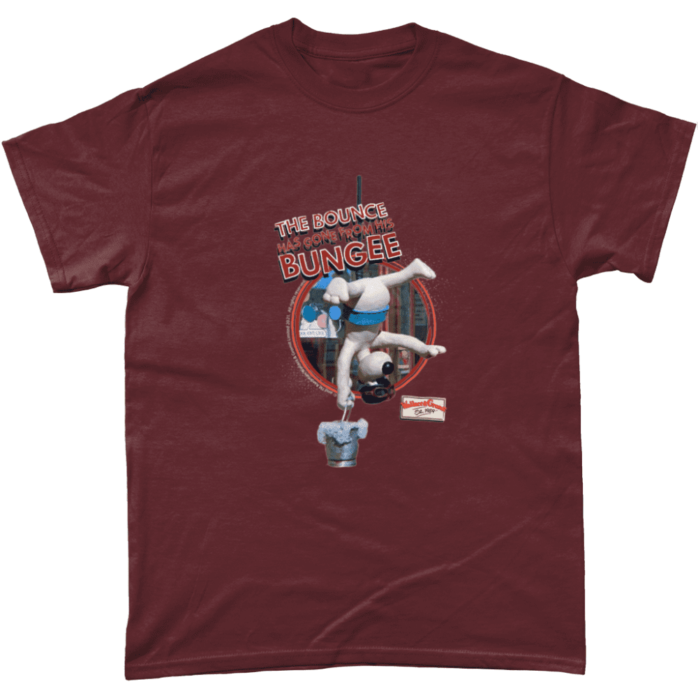 Wallace and Gromit T-Shirt Bounce Has Gone From His Bungee A Close Shave Men's Maroon