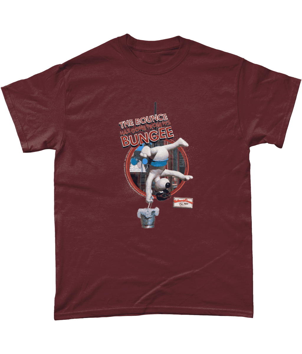 Wallace and Gromit T-Shirt Bounce Has Gone From His Bungee A Close Shave Men's Maroon
