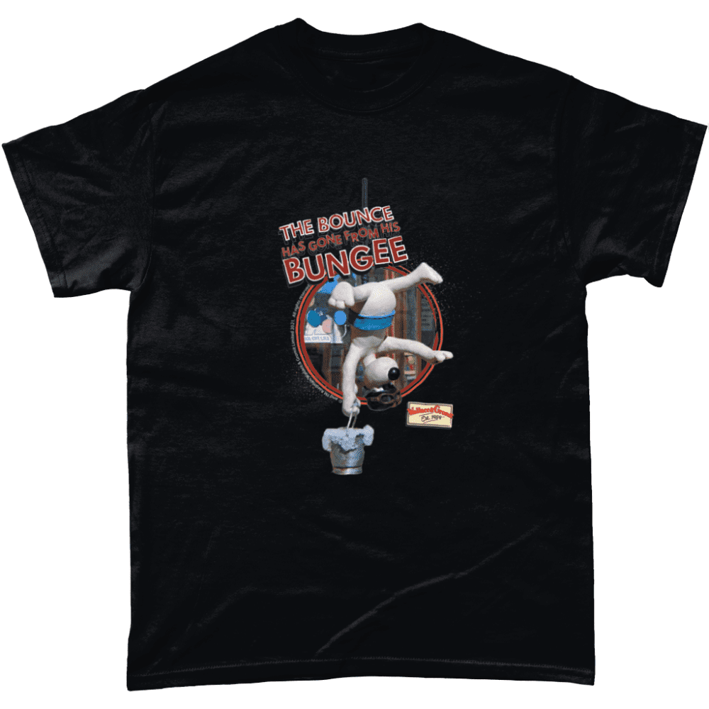 Wallace and Gromit T-Shirt Bounce Has Gone From His Bungee A Close Shave Men's Black