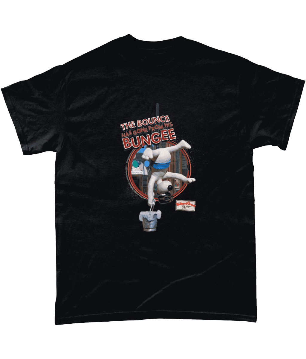 Wallace and Gromit T-Shirt Bounce Has Gone From His Bungee A Close Shave Men's Black