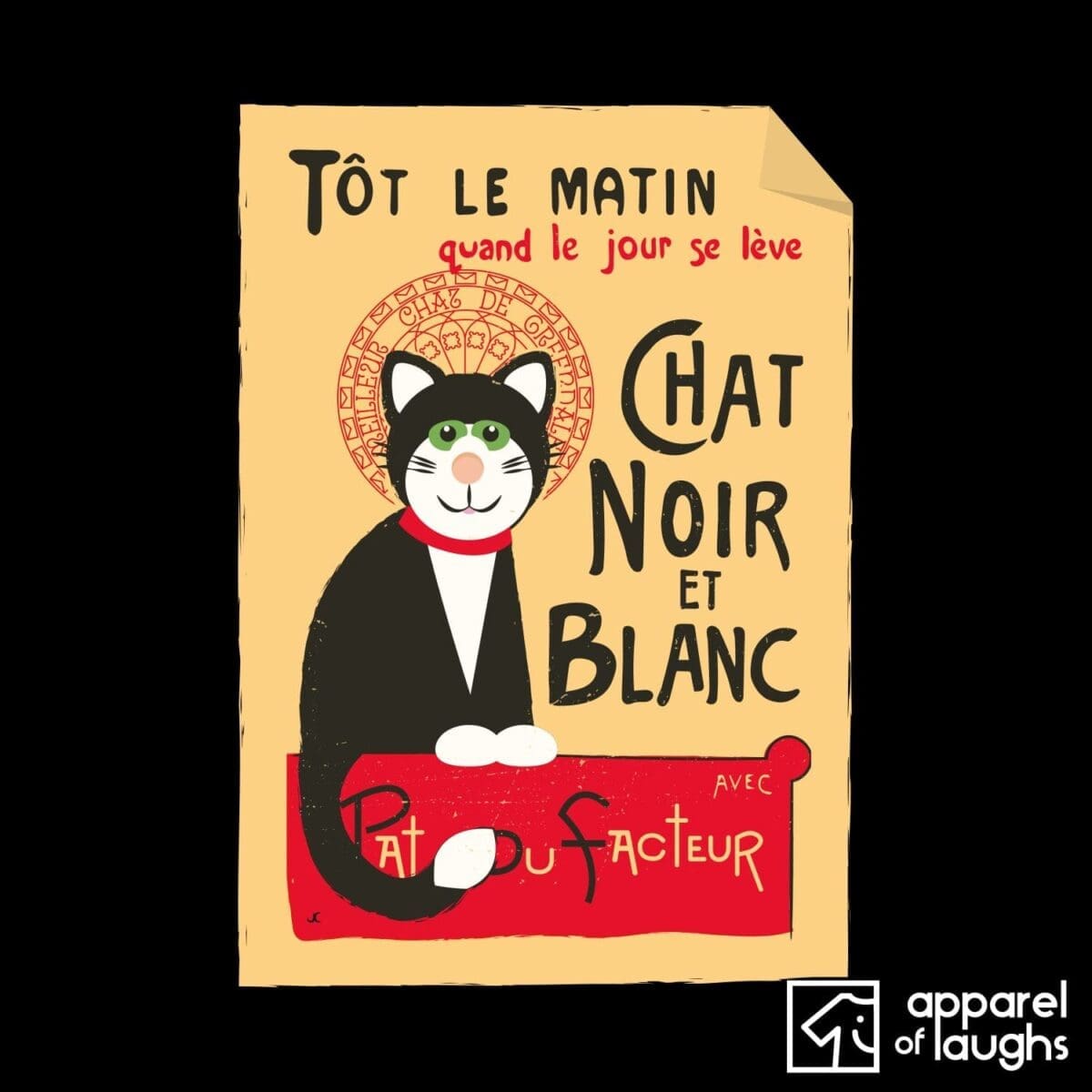 Postman Pat Jess the Cat Chat Noir Poster T-Shirt Design Black