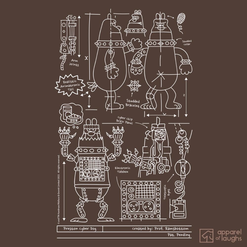 Wallace and Gromit Robot Preston Blueprint T-Shirt Design Chocolate