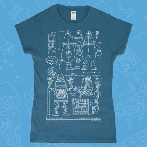 Wallace and Gromit Robot Preston Blueprint Women's T-Shirt Indigo