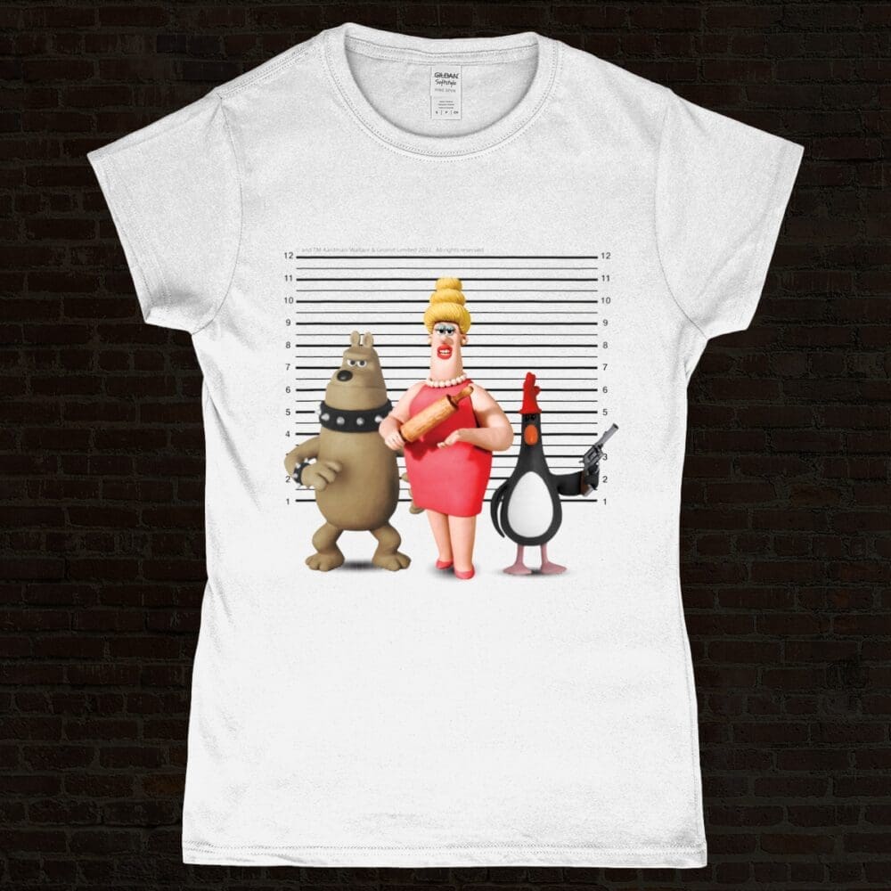 Wallace and Gromit Villains Piella Preston Feathers McGraw Women's T-Shirt White
