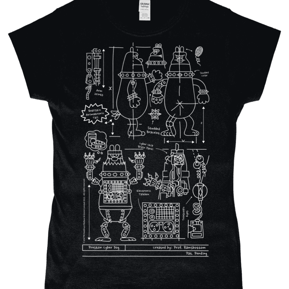 Wallace and Gromit Robot Preston Blueprint T-Shirt Black